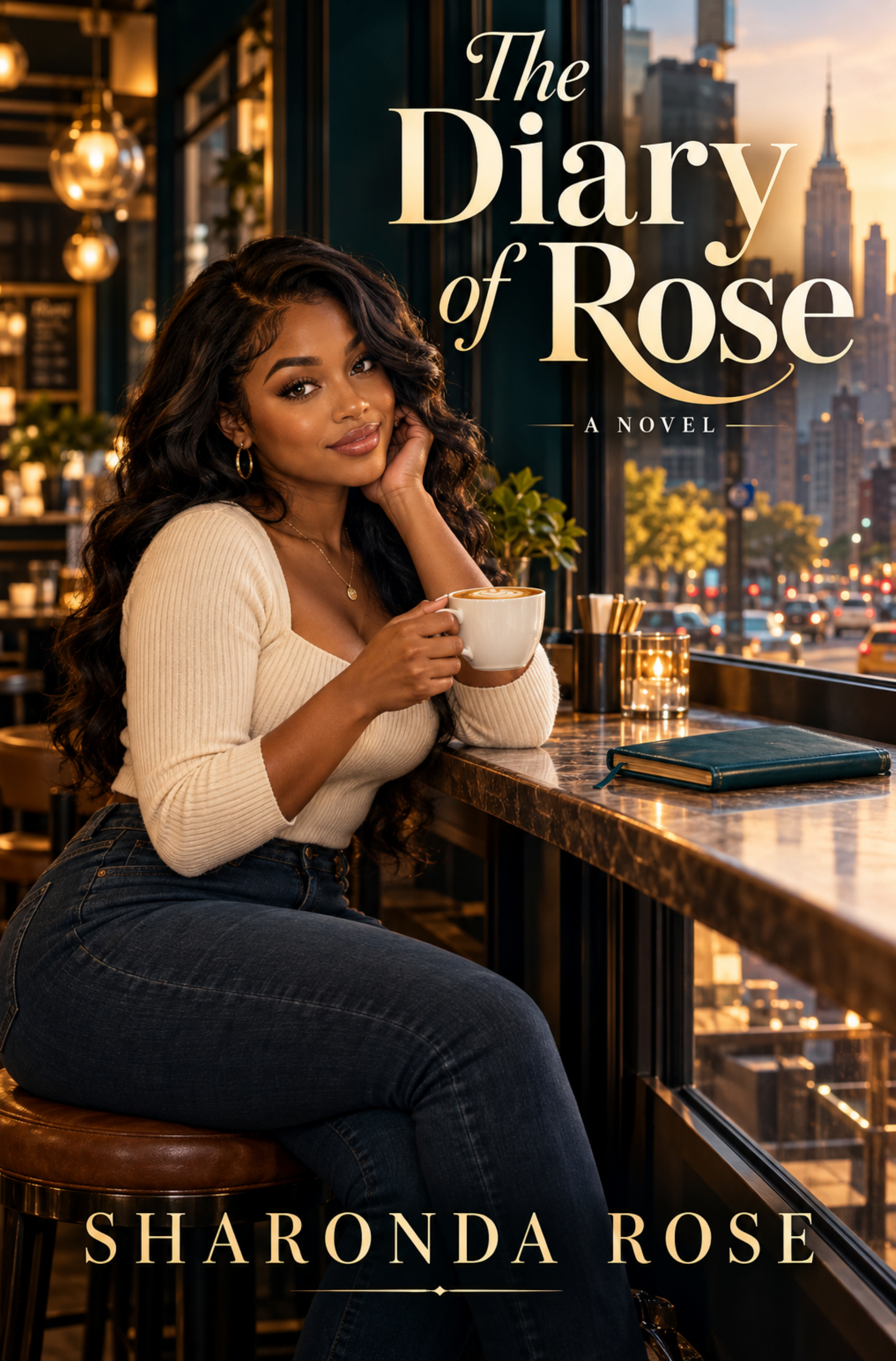 The Diary of Rose book cover by Sharonda Rose, showing Rose in a New York café